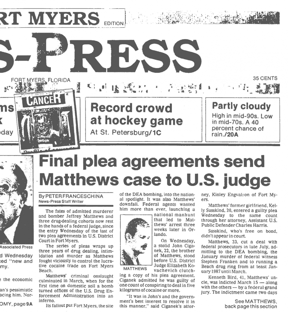 HEADLINE: Final plea agreements send Matthews case to United States judge