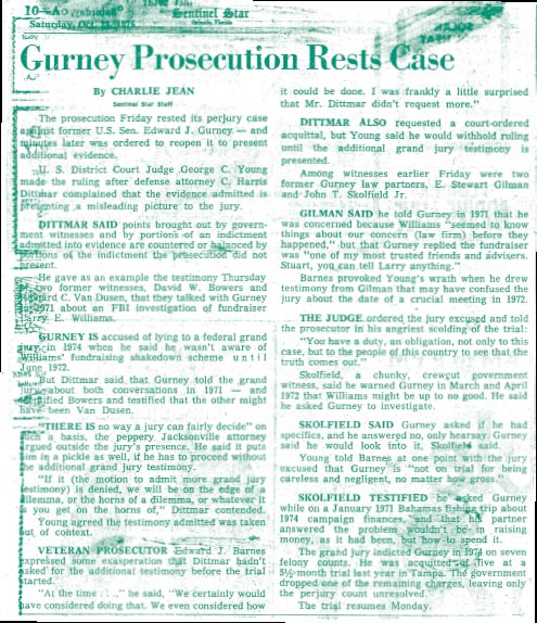 Sentinel Star Headline: Gurney Prosecution Rests Case