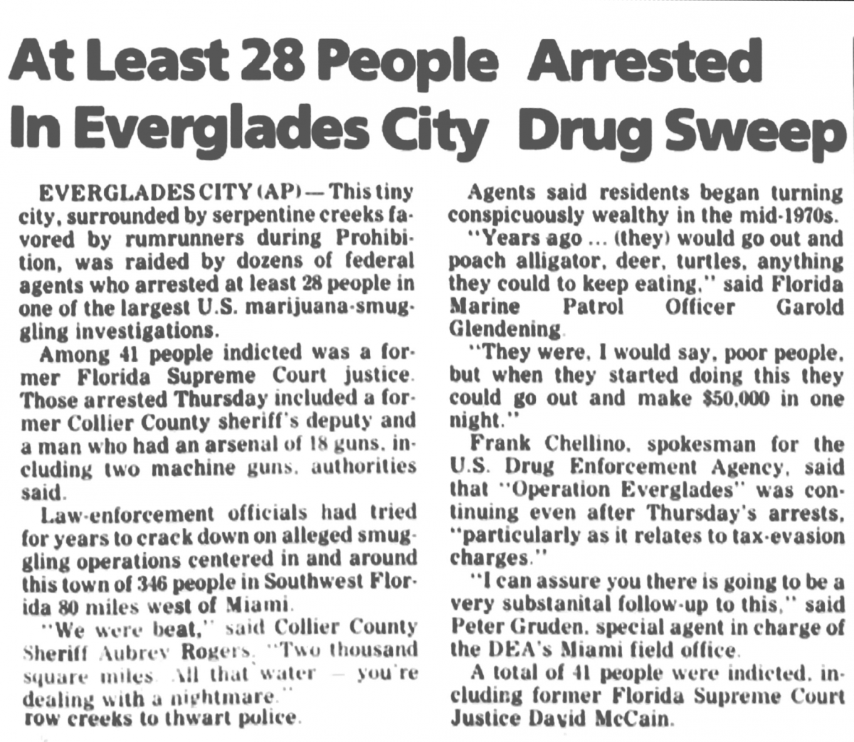 HEADLINE: At Least 28 People Arrested In Everglades City Drug Sweep