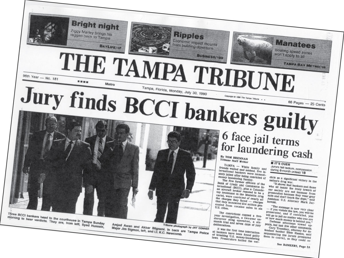 The Tampa Tribune | HEADLINE: Jury finds BCCI bankers guilty | SUB-HEADLINE: 6 face jail terms for laundering cash