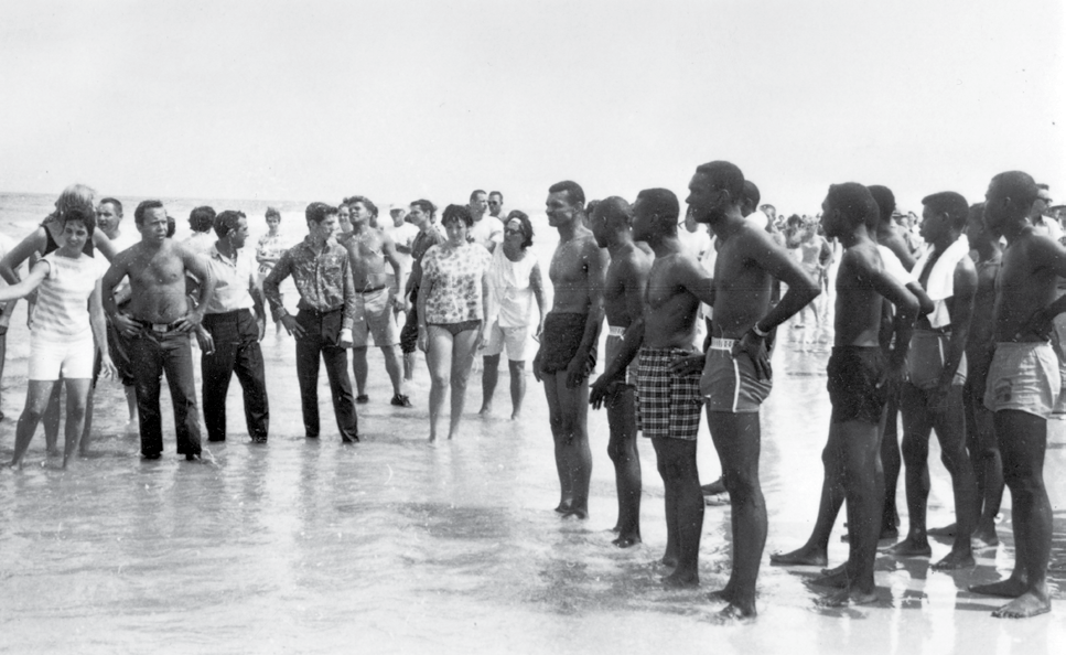 Segregationists and black demonstrators at a white-only beach in Saint Augustine, Florida Segregationists and black demonstrators at a white-only beach in Saint Augustine, Florida