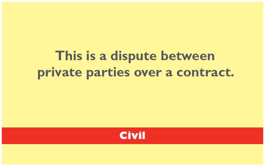 Case 5 Answer | Civil: This is a dispute between private parties over a contract.