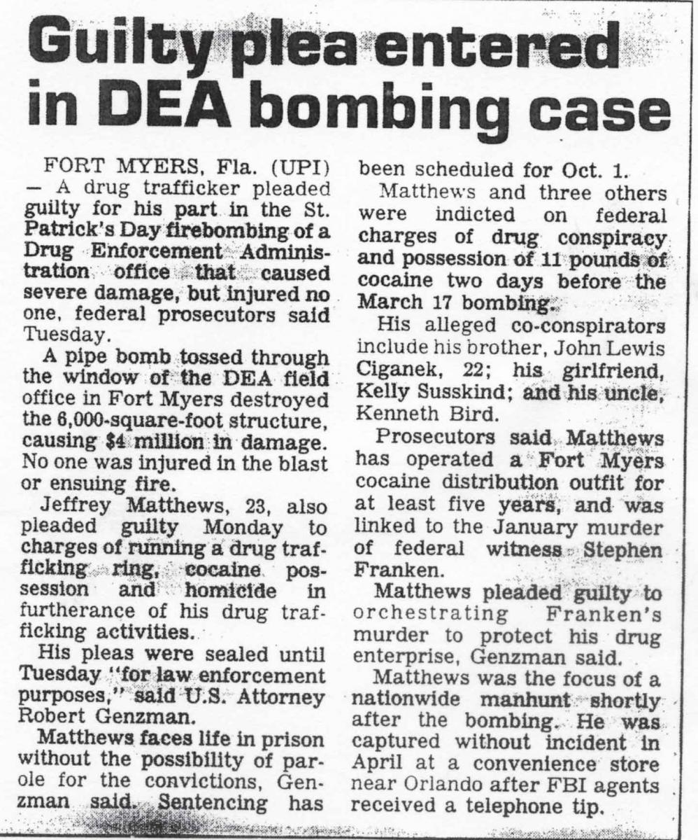 HEADLINE: Guilty plea entered in DEA bombing case
