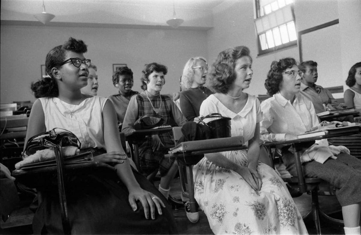 A desegregated classroom, circa 1954