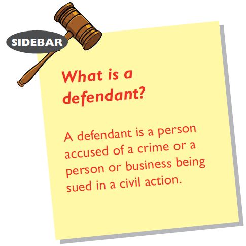 What is a defendant? A defendant is a person accused of a crime or a person or business being sued in a civil action.