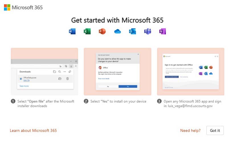 A graphic of the pop-up window that appears when installing O365 applications